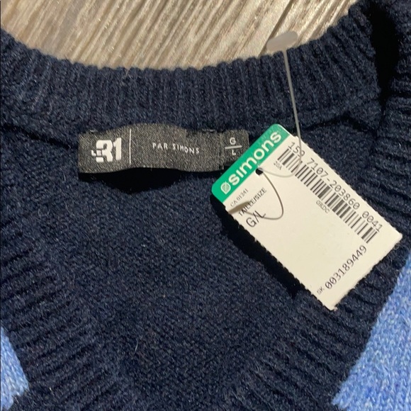 Men’s Simons Le 31 Argyle Wool Sweater Sz L NWT - Picture 2 of 6